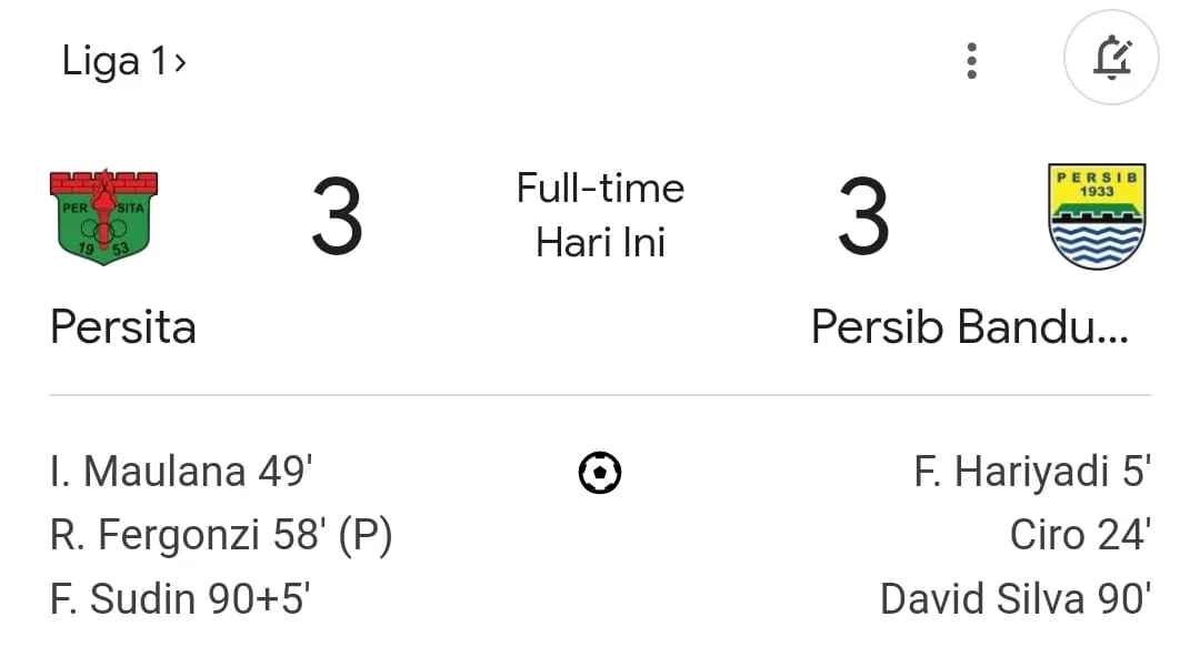 Pertarungan Sengit antara Persib Bandung vs Persita Tangerang Berakhir Imbang 3-3.