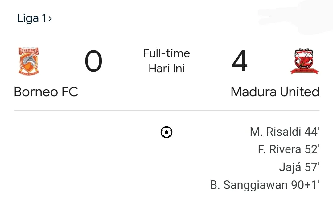 Kemenangan Telak Madura United atas Borneo FC dengan skor 4-0.